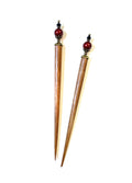 Hair Sticks with Burgundy Red Pearls & Crystals