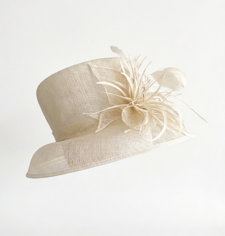Ivory White Hat with Flowers