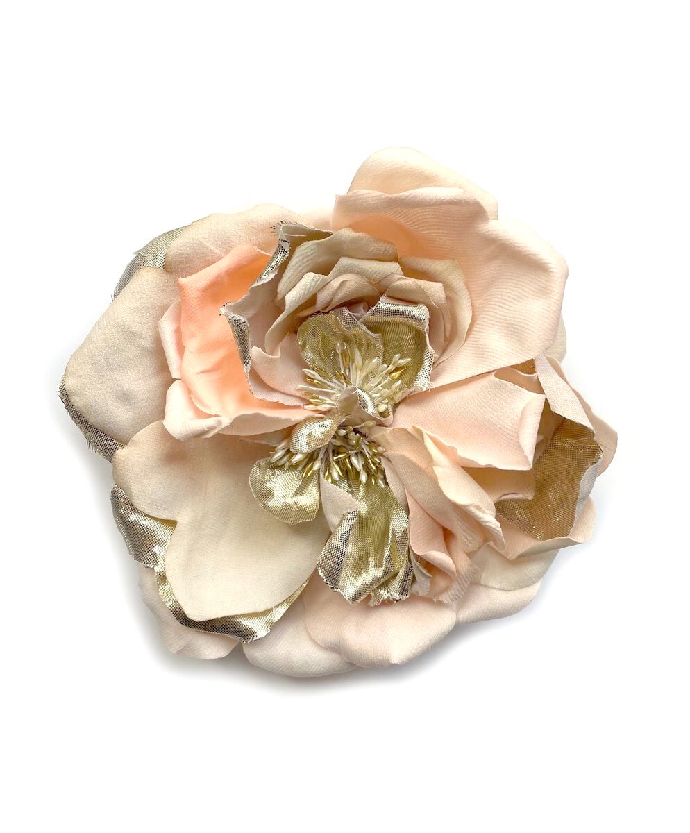 Peach Color Flower Brooch & Hair Clip with Gold Decorations