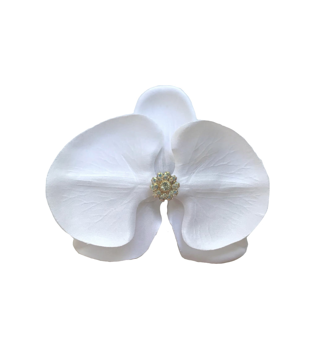 Snow White Orchid Flower for Hair with Crystal Decoration
