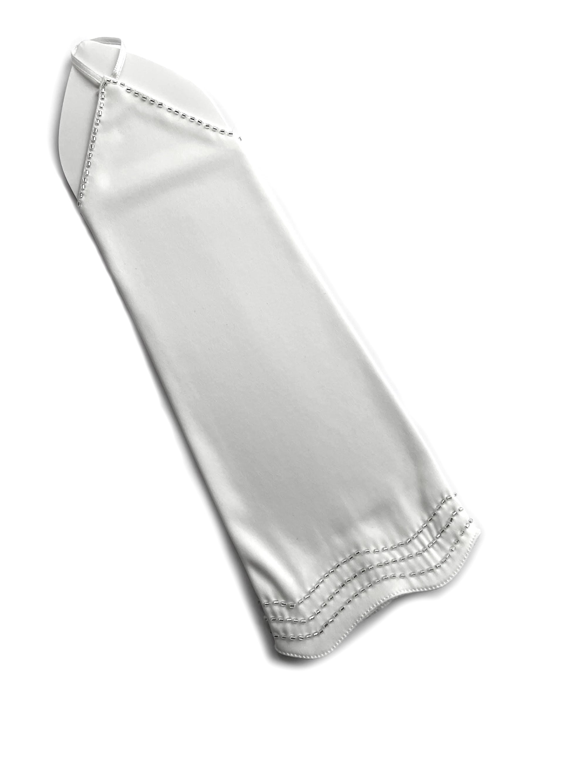 White Open Finger Satin Gloves with Pearls