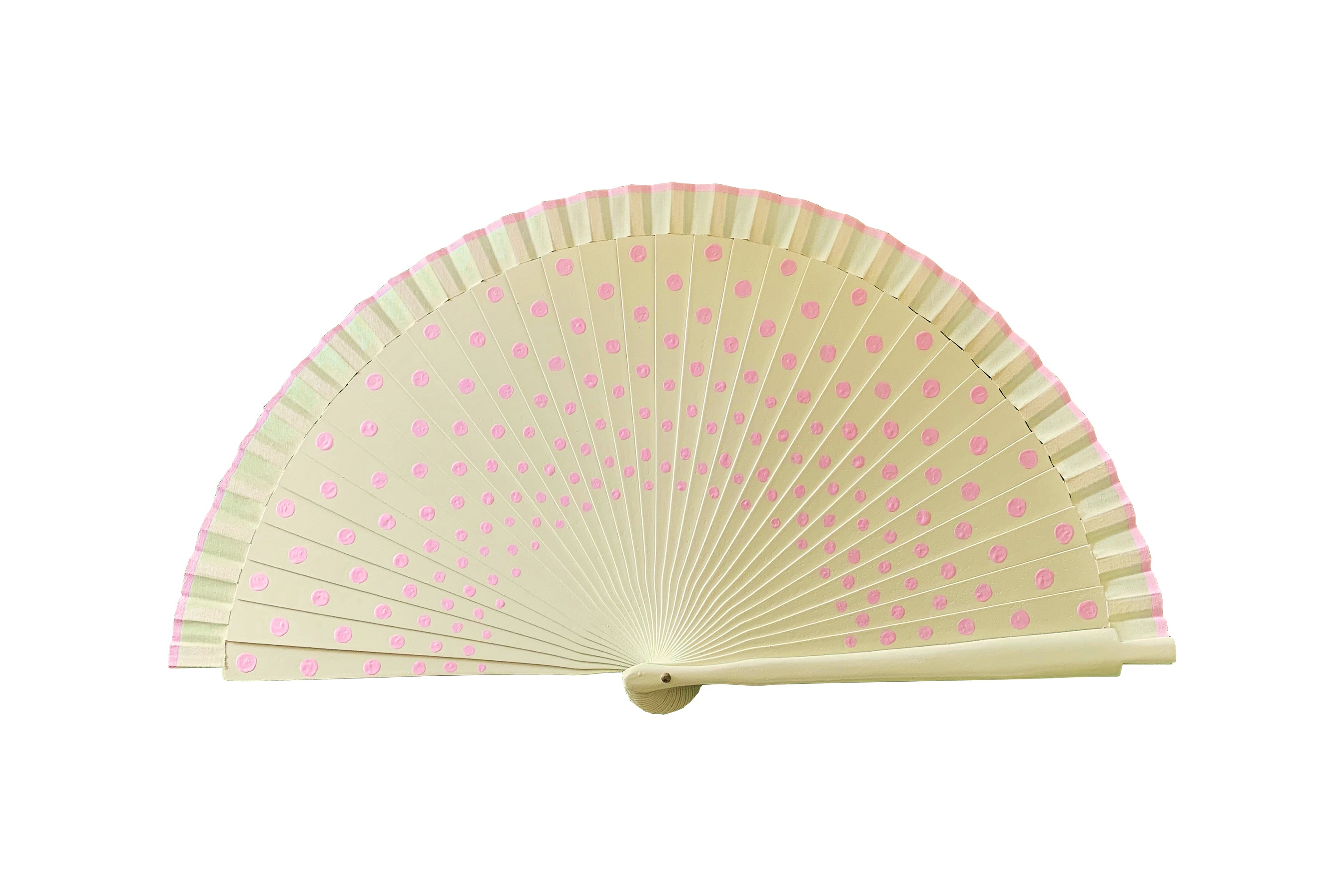 Cream White Hand Fan with Pink Polka Dots
