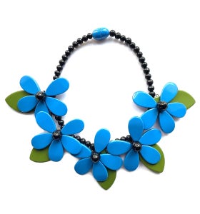 Marion Godart Large Blue & Black Flower Necklace