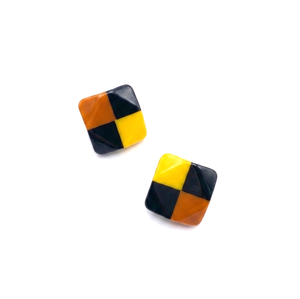 Marion Godart Check Earrings in Yellow, Brown and Black