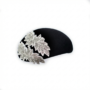 Misa Harada Elegant Black Beret with Crystal Leaf Motifs