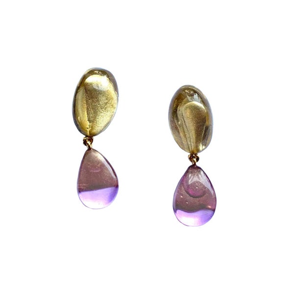 Dominique Denaive Gold & Lilac Georgette Earrings
