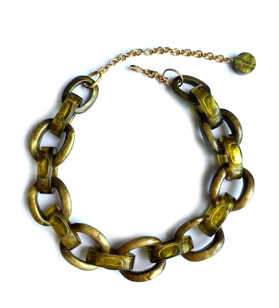 Dominique Denaive Olive Green Chain Necklace