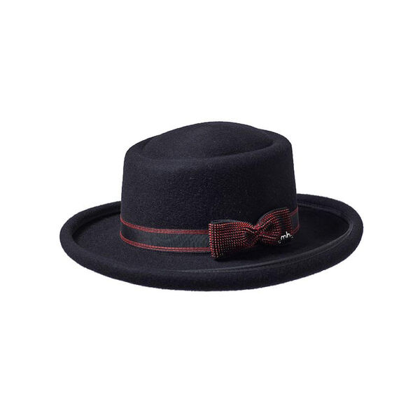 Misa Harada Black Boater Hat with Bow