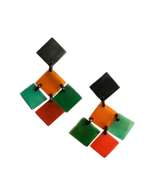 Monies Multicolor Harlequin Earrings in Warm Colors