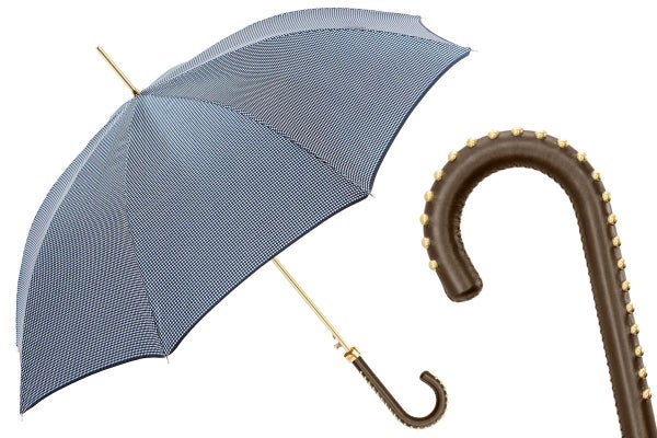 Pasotti Pied de Poule Umbrella with Studded Leather Handle
