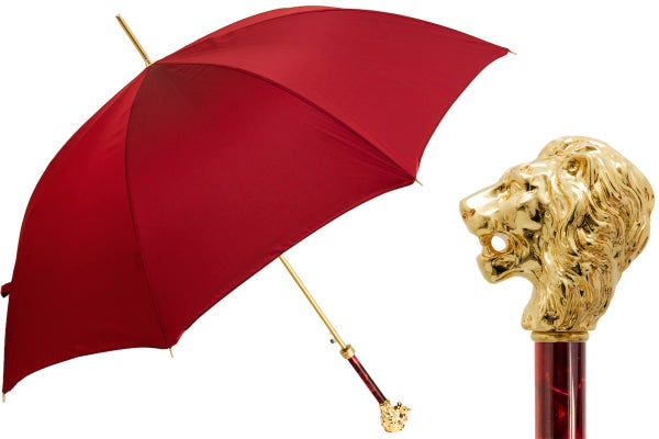 Pasotti Red Umbrella with Gold Lion Handle